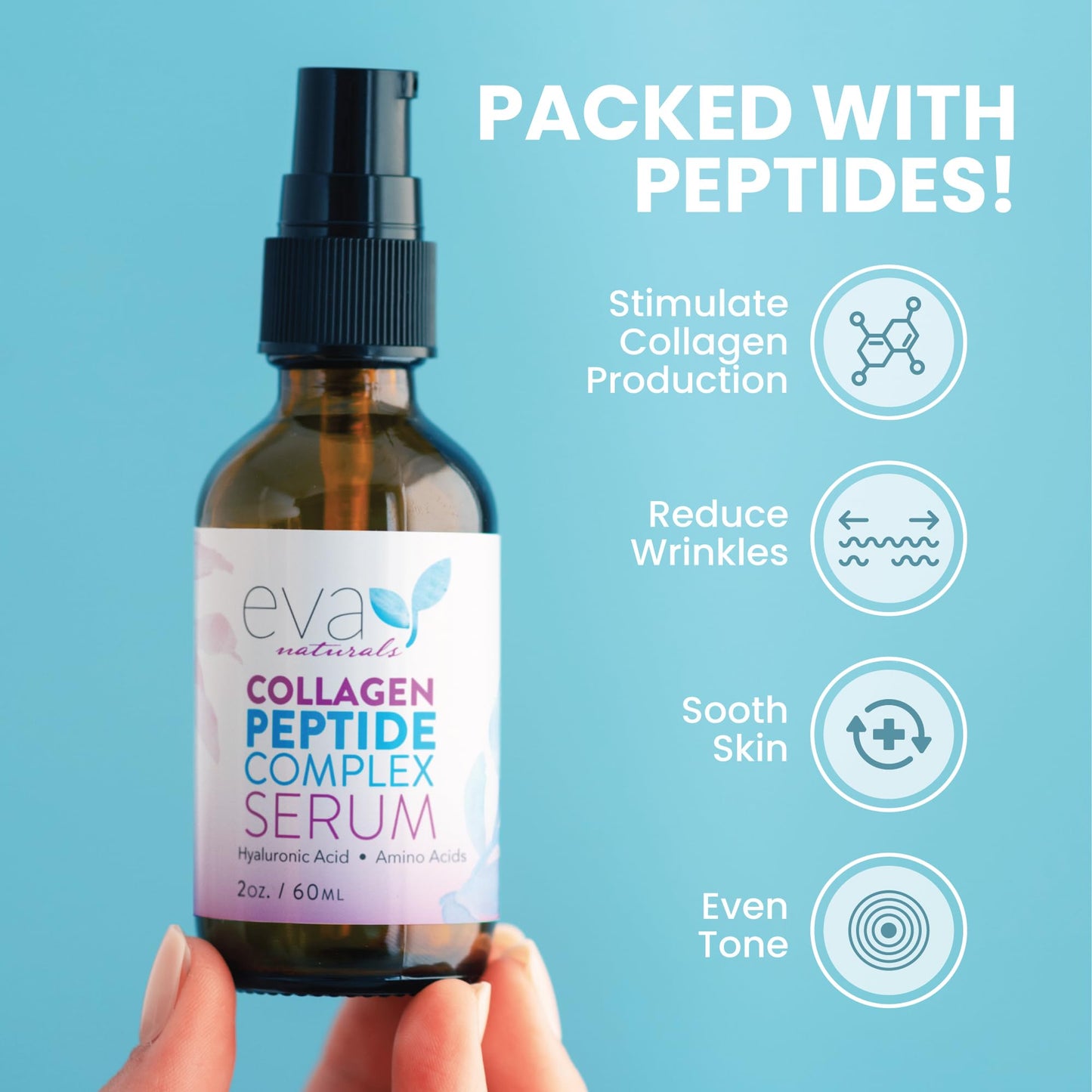 Collagen Peptide Serum - Anti Aging Collagen Serum for Face, Skin Brightening, Reduces Fine Lines & Wrinkles, Heals and Repairs Skin, Microneedling Serum with Hyaluronic Acid (2 oz)