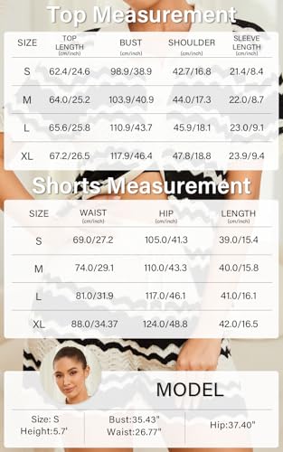 Moreone 2 Piece Lounge Set Women Short Sleeve Striped Crochet Knit Sets Two Piece Button Up Pajamas with Drawstring Shorts Matching Set Black S