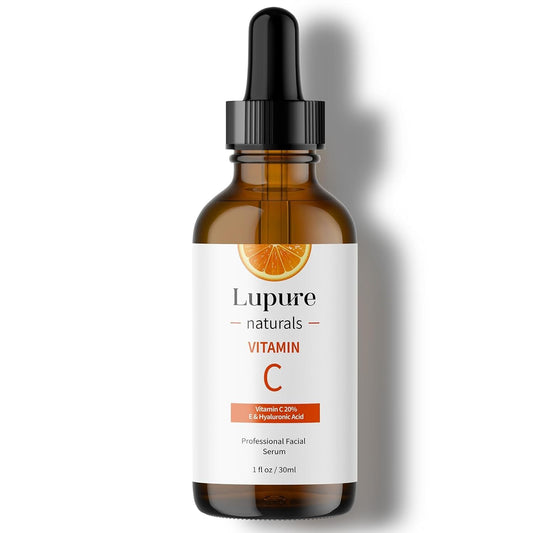 Lupure Professional Vitamin C Face Serum 20%, Anti Aging Facial Super Vit C Serum with Ascorbic Acid Hyaluronic Acid & Vitamin E for Dark Spots, Skin Care, Christmas Gift & Stocking | 1 Fl. Oz