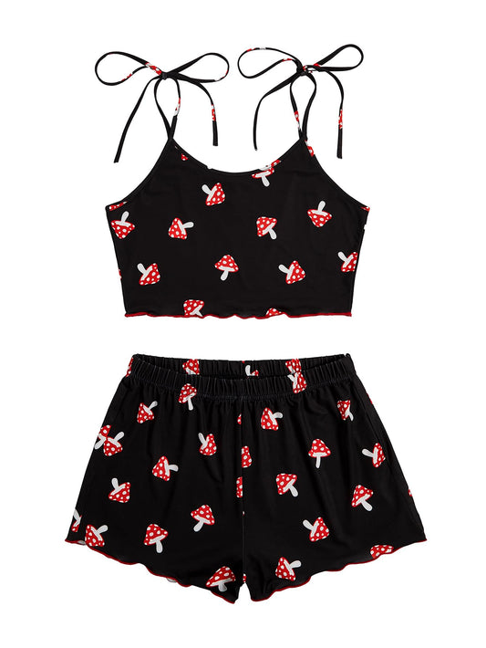 Women's Graphic Print Casual Cami Top Short Pajama Sets Multicolor B Large