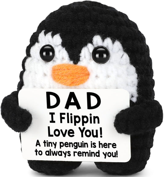 Gifts for Dad Fathers Day from Daughter Son, Handmade Crochet Mini Penguin Birthday Gift for Daddy Papa, Funny Dad Gifts for Birthday Father‘s Day Cute Decor, I Love You Dad‘s Emotional Small Present